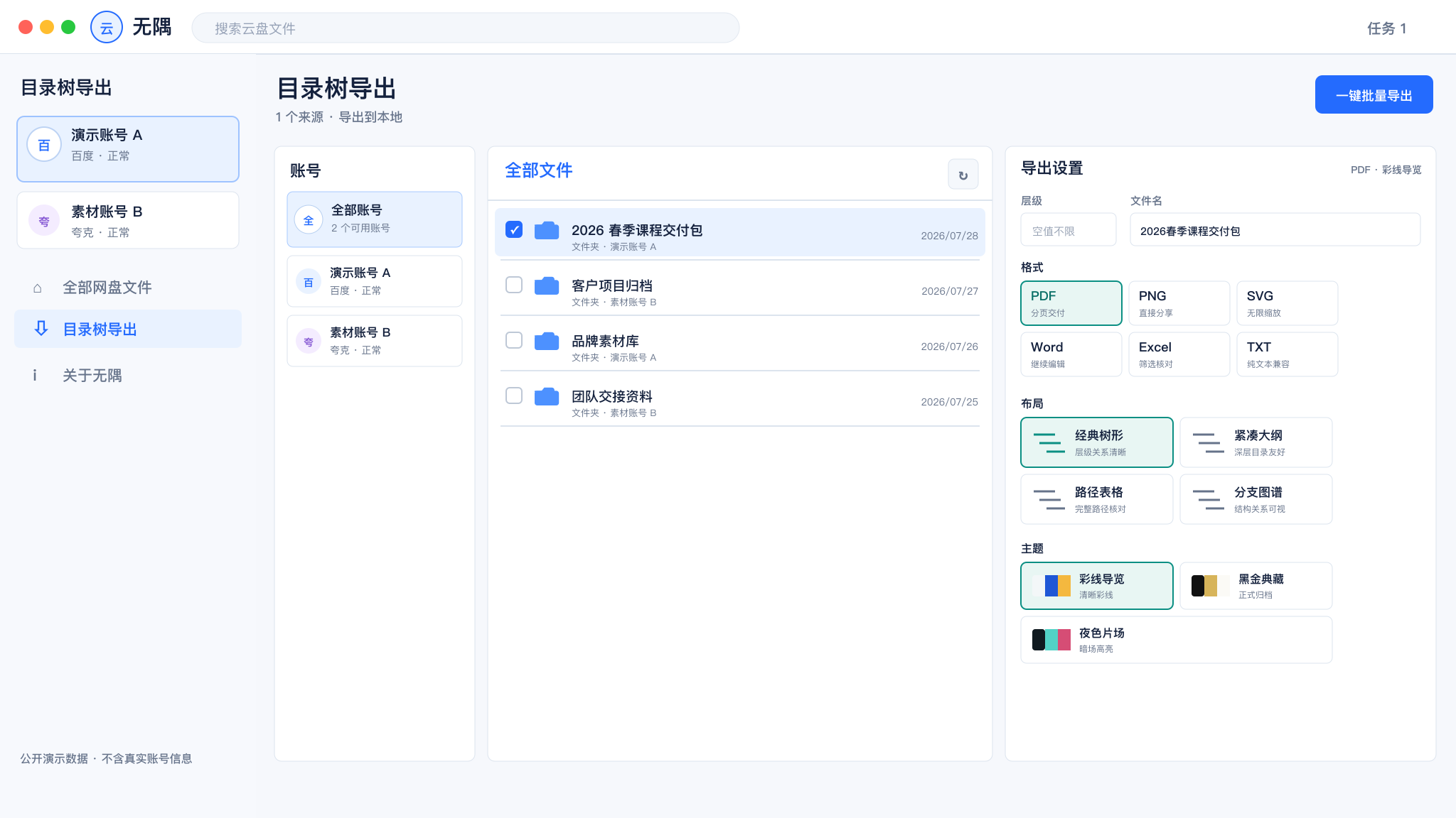 无隅目录树导出设置界面