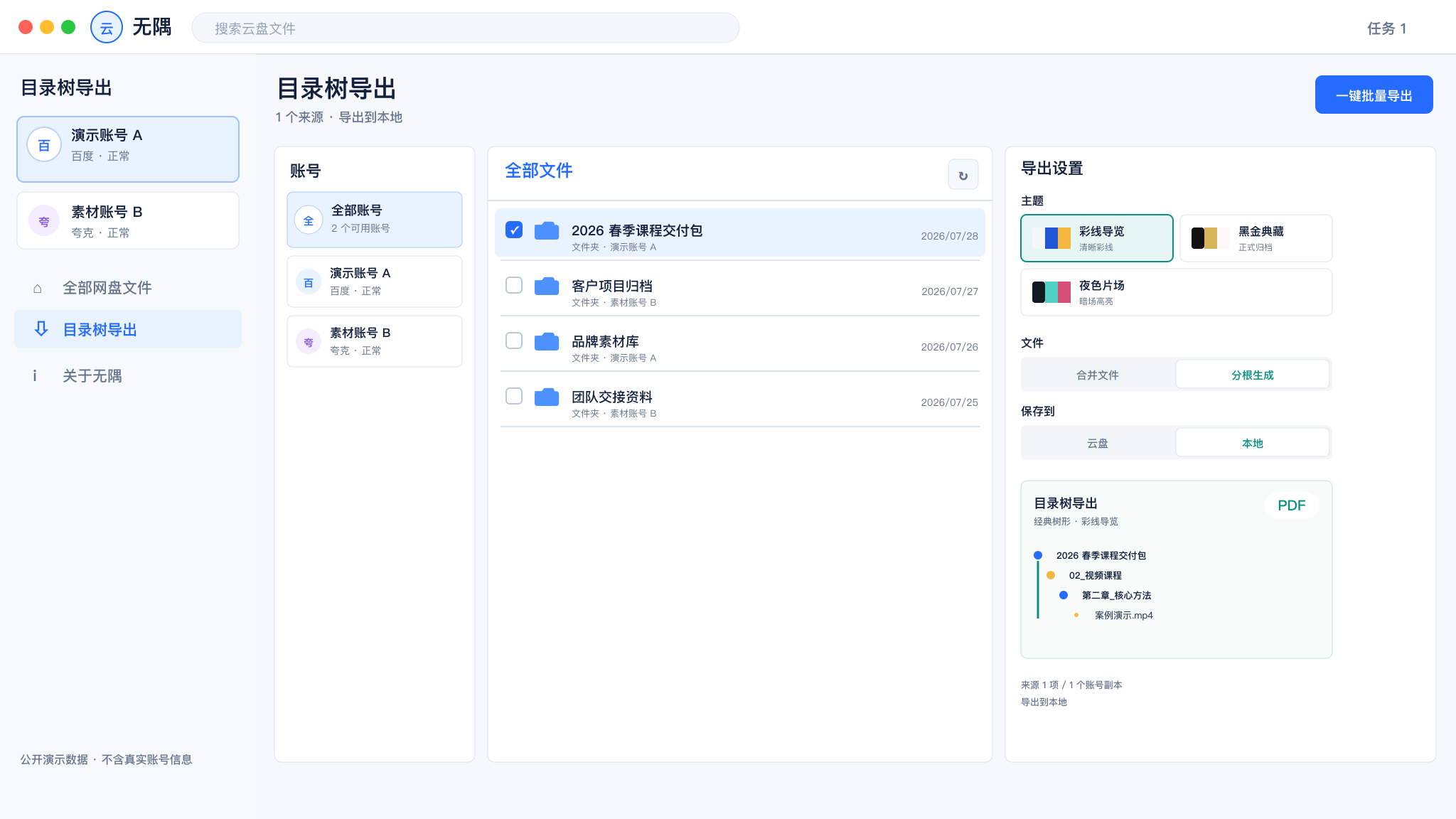设置目录树导出主题、输出方式和保存位置